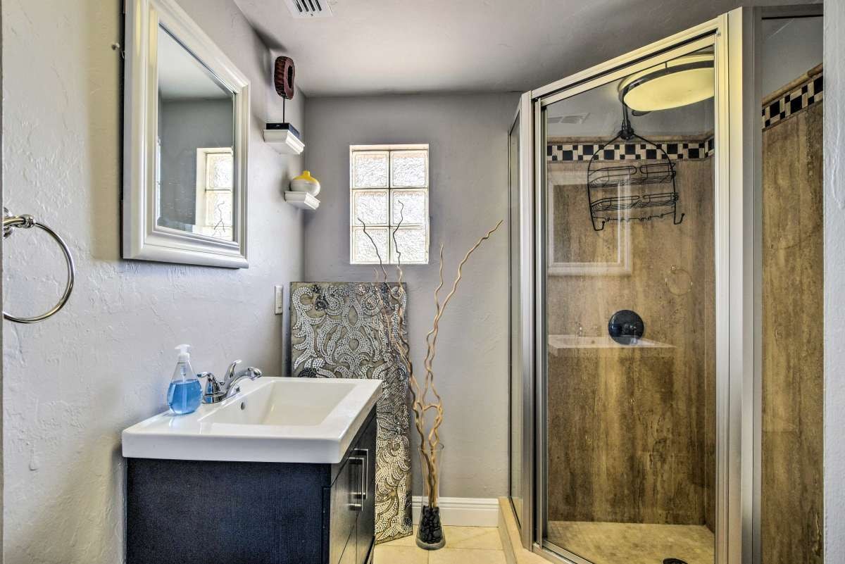 Pool room bathroom with walk-in shower
