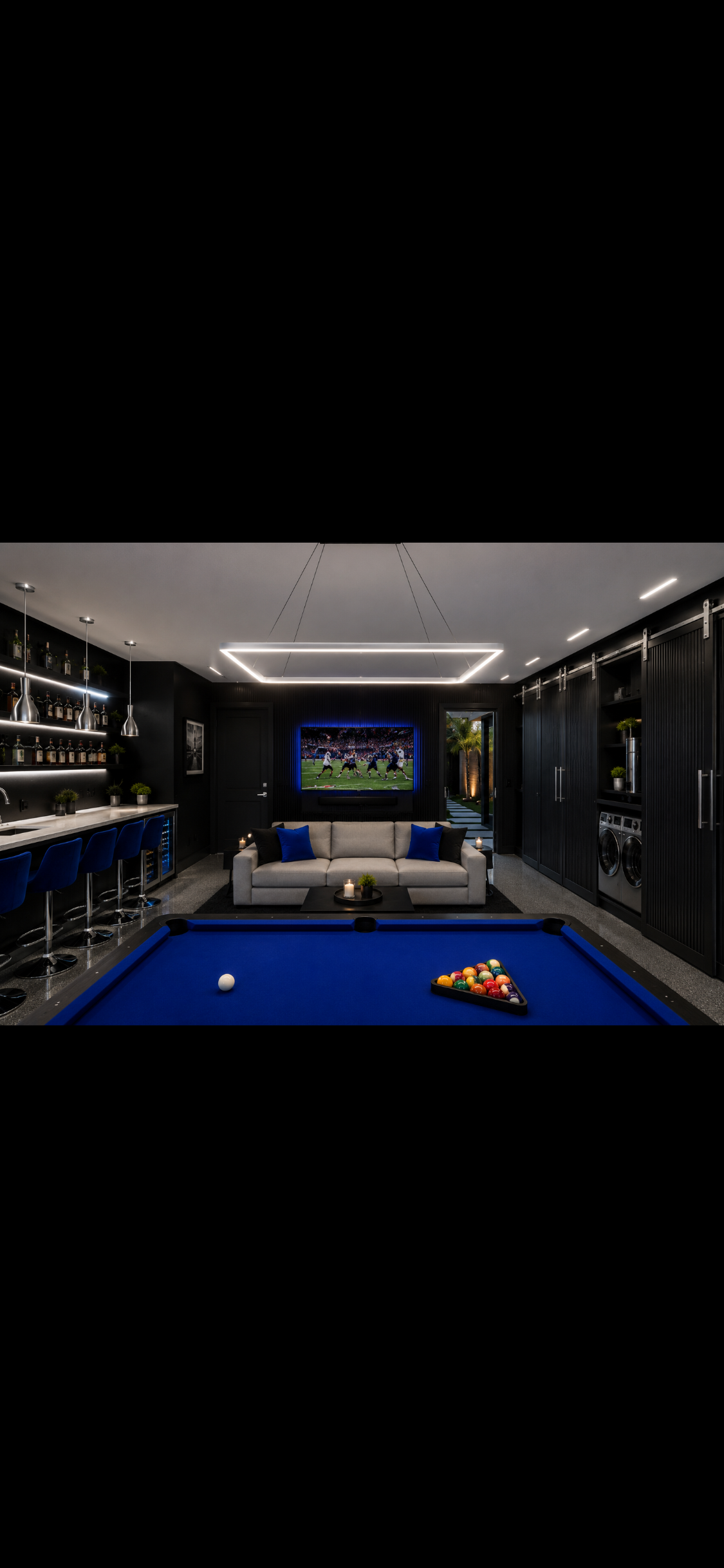 North Shore game room with pool table and TV